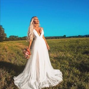 Fashion Nova on the runway white maxi dress